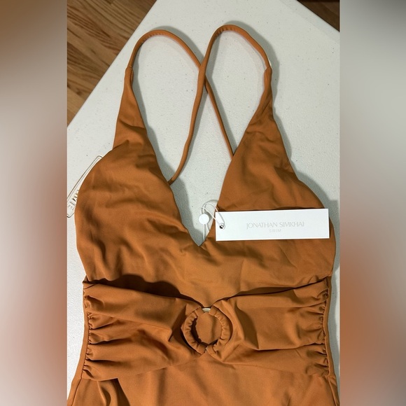 NWT Jonathan Simkhai Twilight Solid One Piece Swimsuit Terracotta Rust Brown XS - Picture 7 of 9